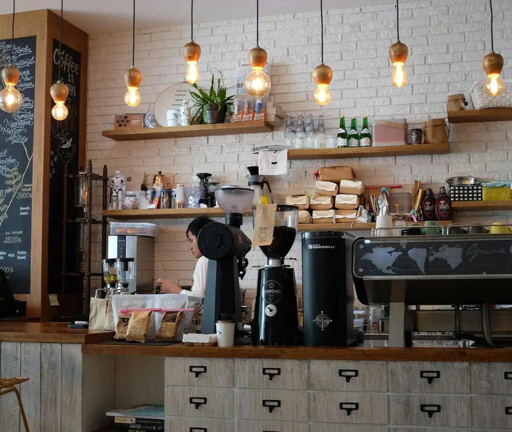 Bright independent cafe counter
